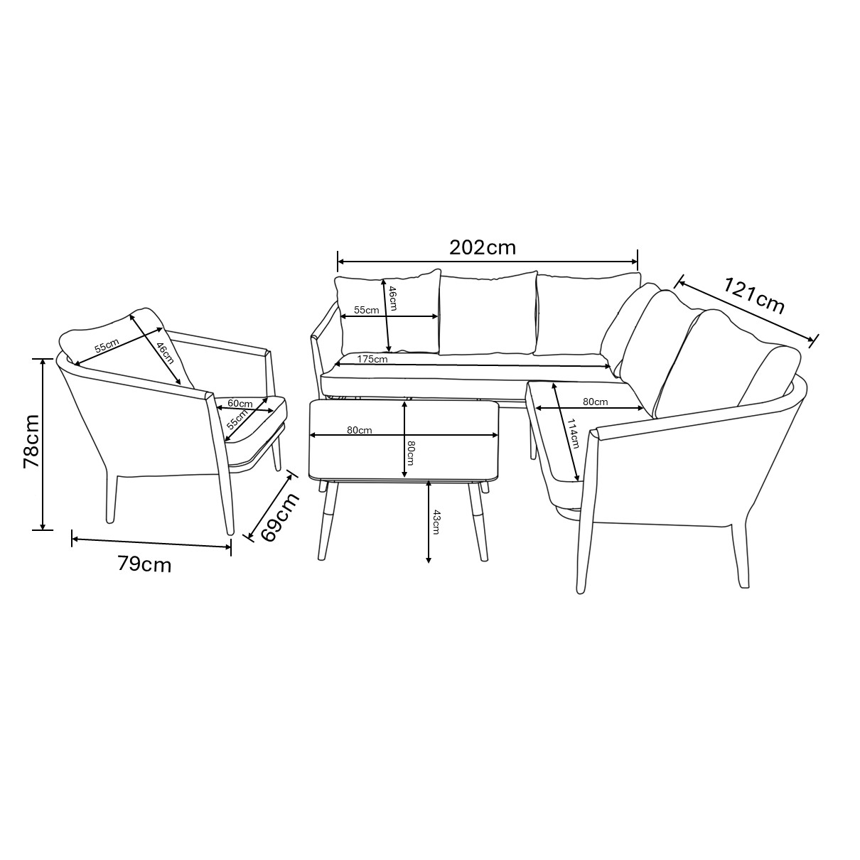 Portico Square Corner Set dimensions